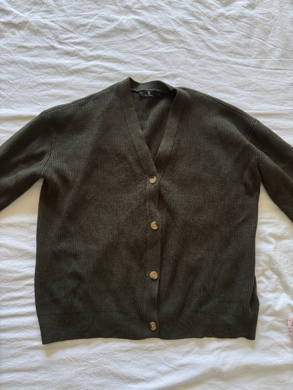 Olive Green Cardigan with Tortoiseshell Buttons